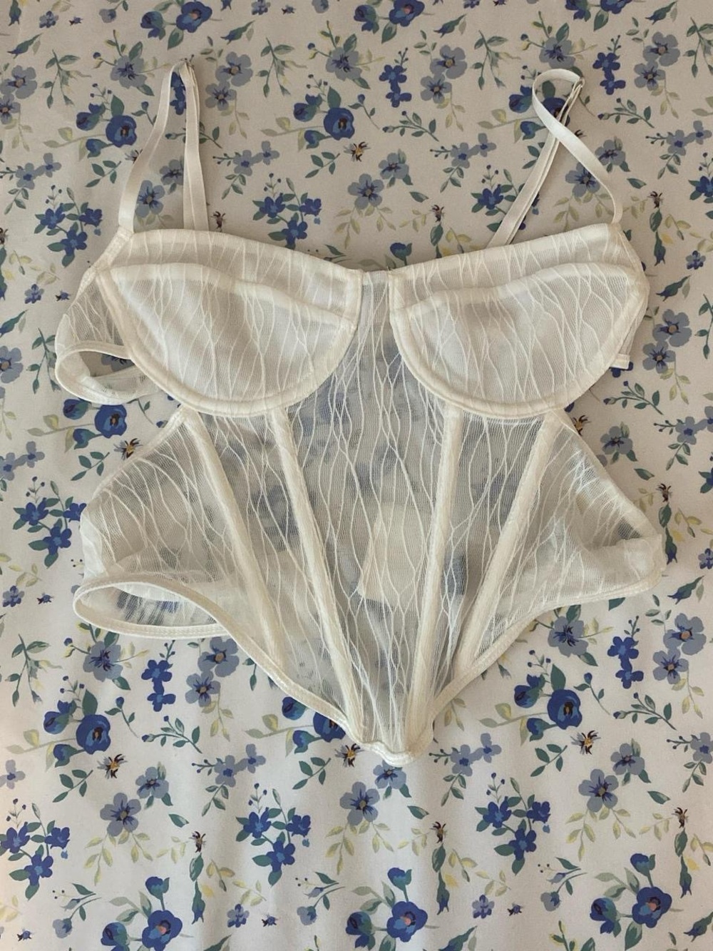 Sheer Ivory Mesh Tank with Underwire Cups